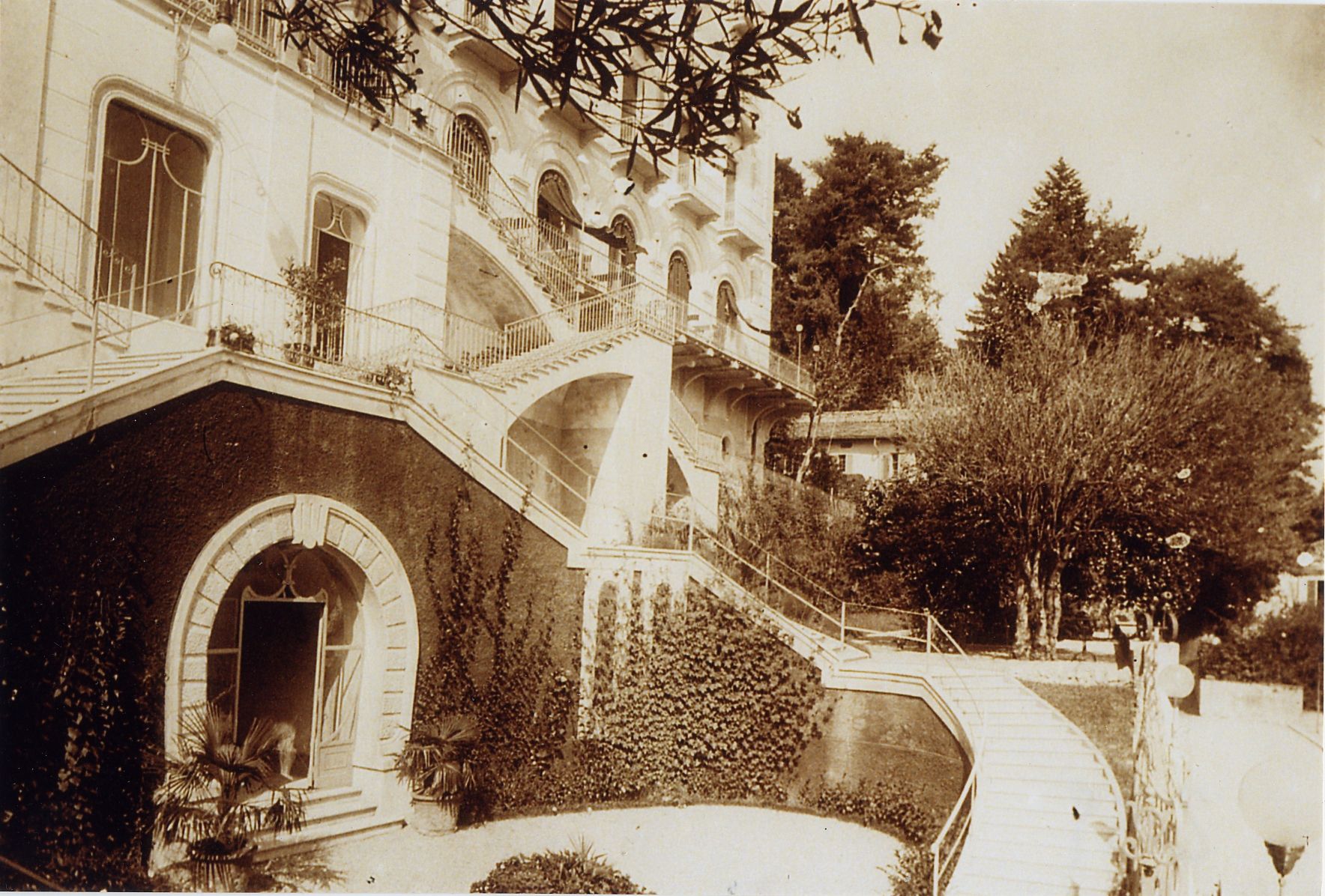 Historical image of the hotel’s front entrance in the early 20th century at Grand Hotel Tremezzo, 1910, a member of Historic Hotels Worldwide, Lake Como, Tremezzo, Italy